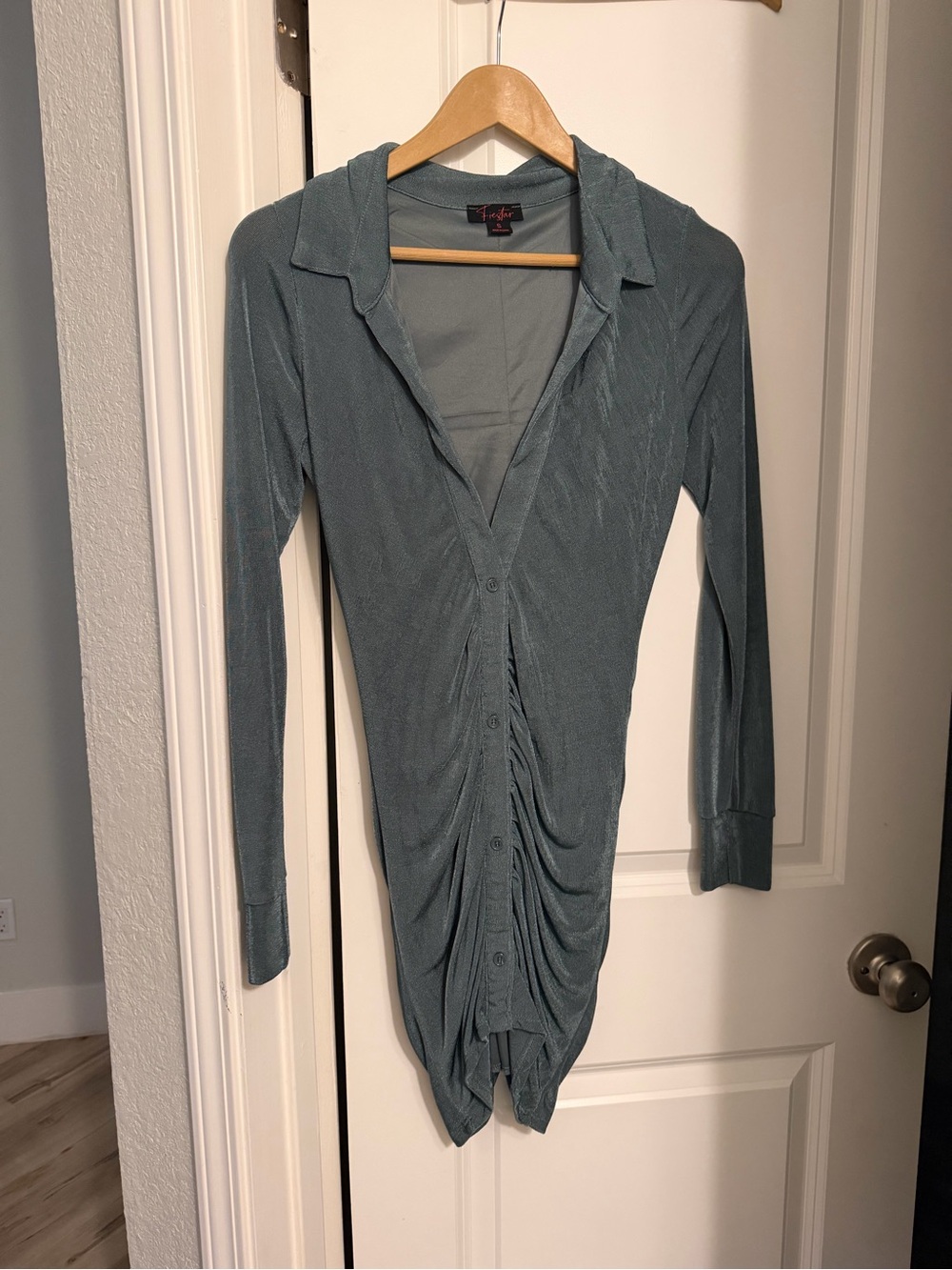 Fitted Long-Sleeve Ruched Button dress